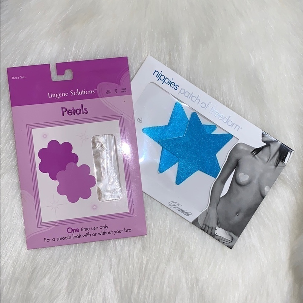 TAN BEIGE NUDE PETALS AND NIPPIES BLUE STAR NIPPLE COVERS STICKERS PASTIES BLING